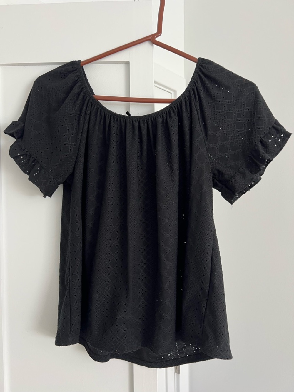 W5 Black Eyelet Off-Shoulder Blouse